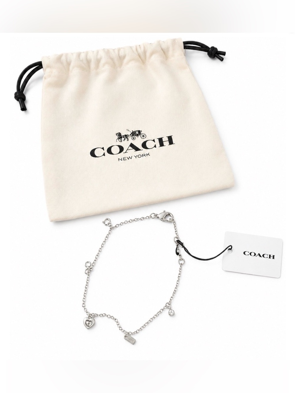 Coach Silver-Tone Heart & Logo Charm Bracelet